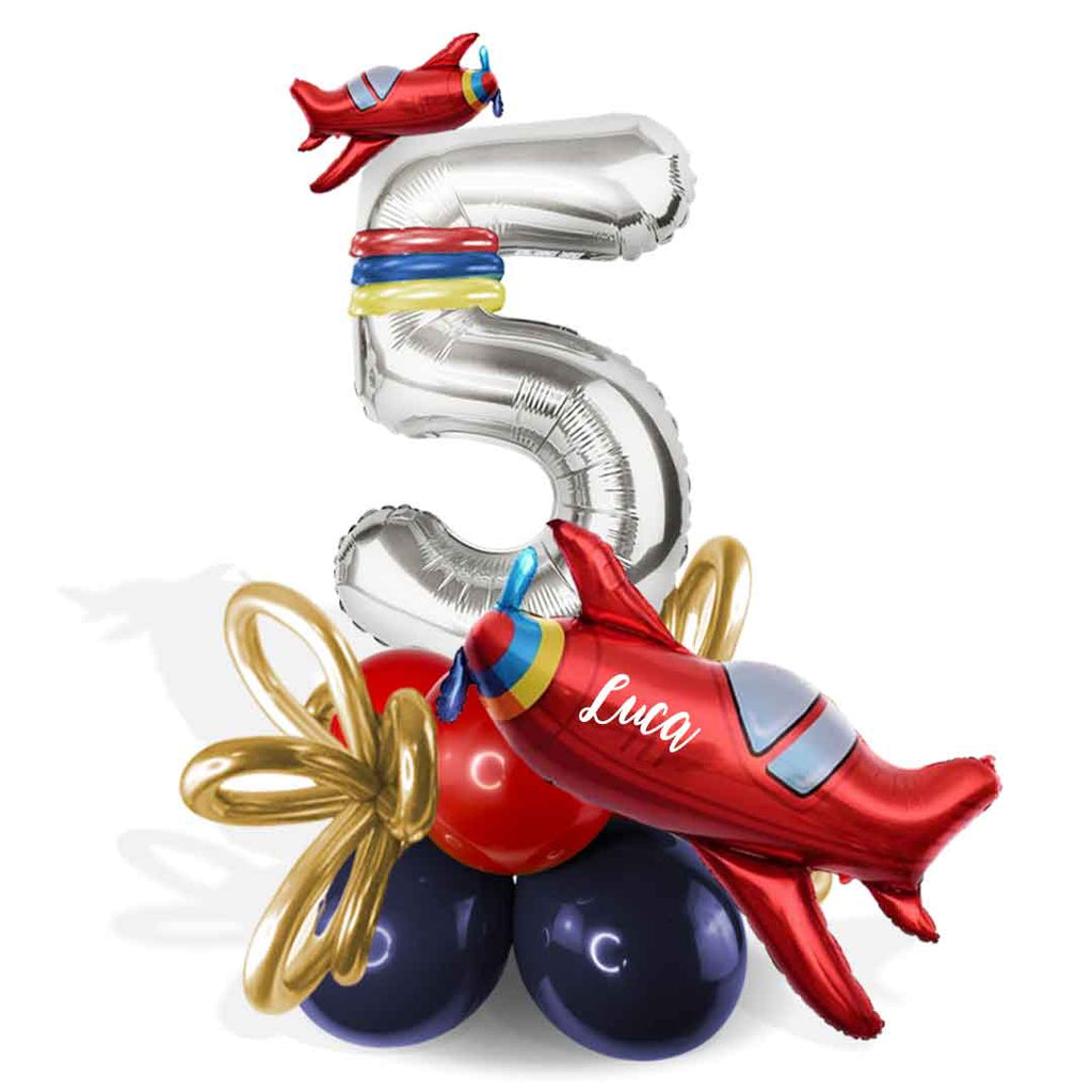 Airplane themed with 1 number balloon bouquet in vibrant colors. Delivery in Salem Oregon and nearby cities.