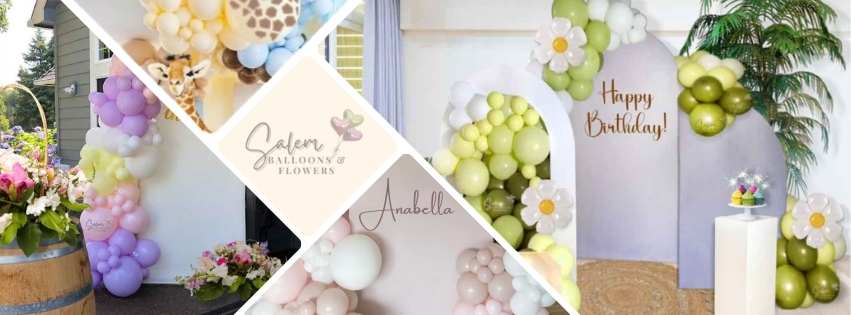 Collage with Balloon decor and chiara panels pictures. Oregon balloon decor