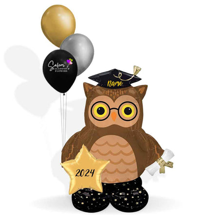 Extra large Grad Owl balloon with a set of helium balloons. Salem Oregon Balloon decorations