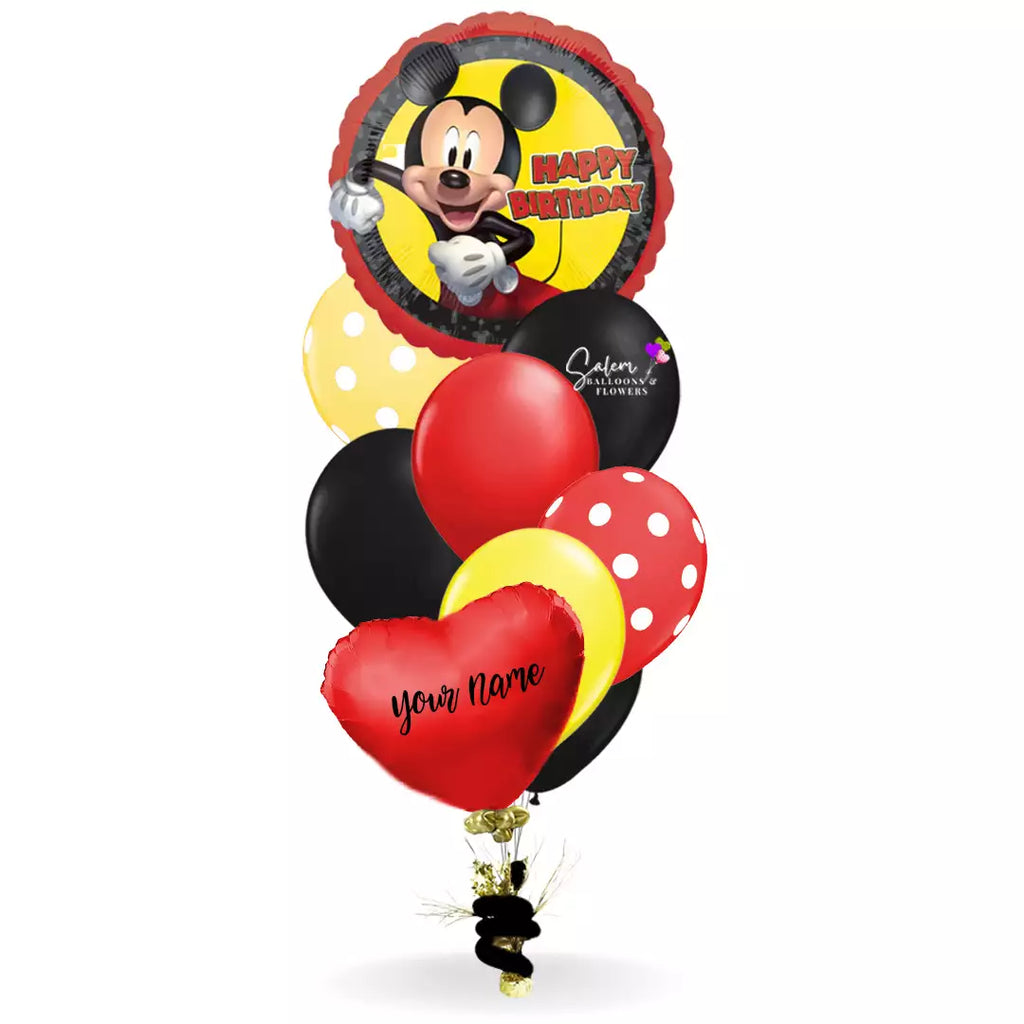 Happy birthday helium balloons. Mickey Mouse balloons. Delivery available in Salem Oregon, Keizer, Turner, Stayton, and nearby cities.