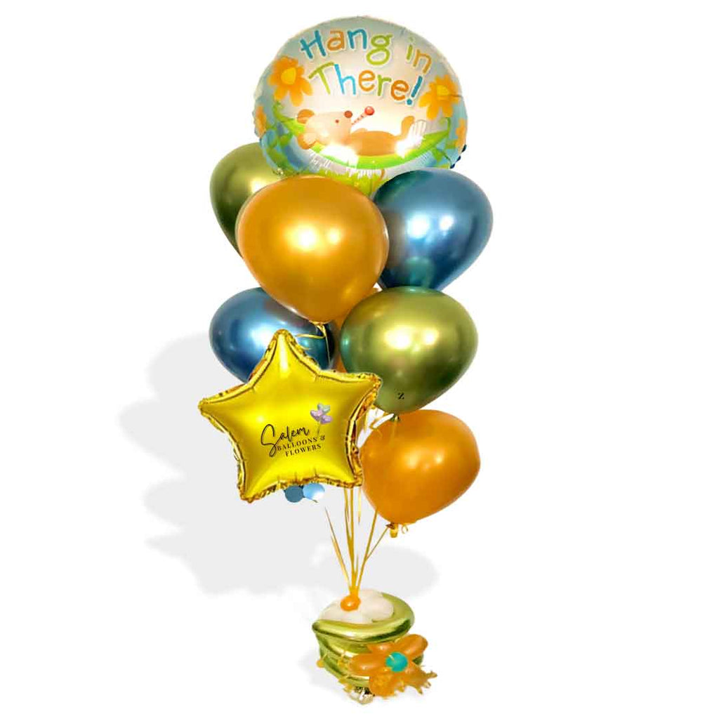 Get well helium balloons. Featuring a colorful balloon with a 