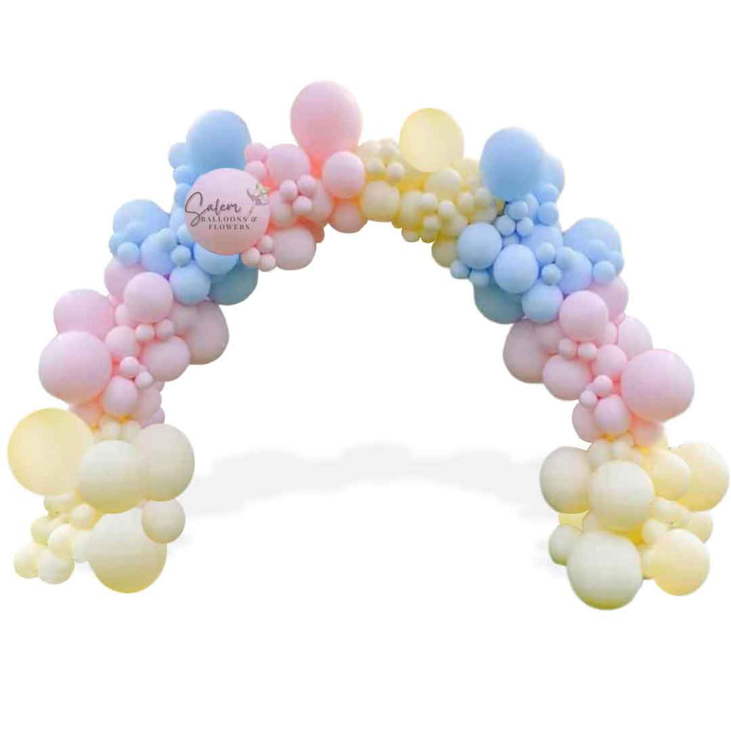 Organic balloon arch in pastel colors. Oregon Balloon decor.