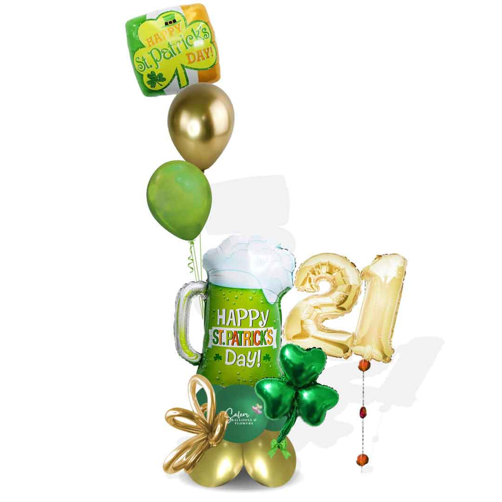 St. Patrick's Day themed number balloon bouquet. Featuring a set of helium balloons with a 