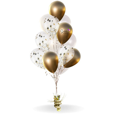 Set of 3 helium filled balloon boquets with 13 balloons ea. anchored to a decorated weight. Salem Oregon balloon decor.