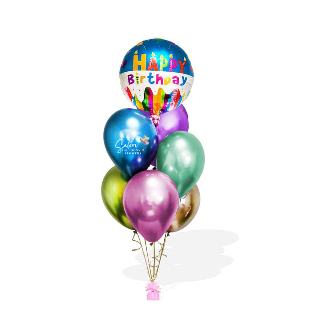 Birthday Helium balloons. Colorful Chrome colors. Salem Oregon balloon delivery. Balloon decorations