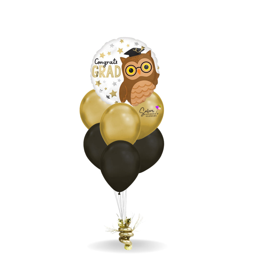 Graduation balloons. Congrats grad balloon bouquet. Featuring a Mylar balloon with a 