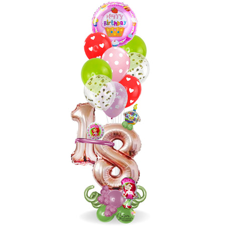 Strawberry Short Cake helium balloon bouquet. Delivery available in Salem Oregon and nearby cities. Helium Balloons Salem Oregon.