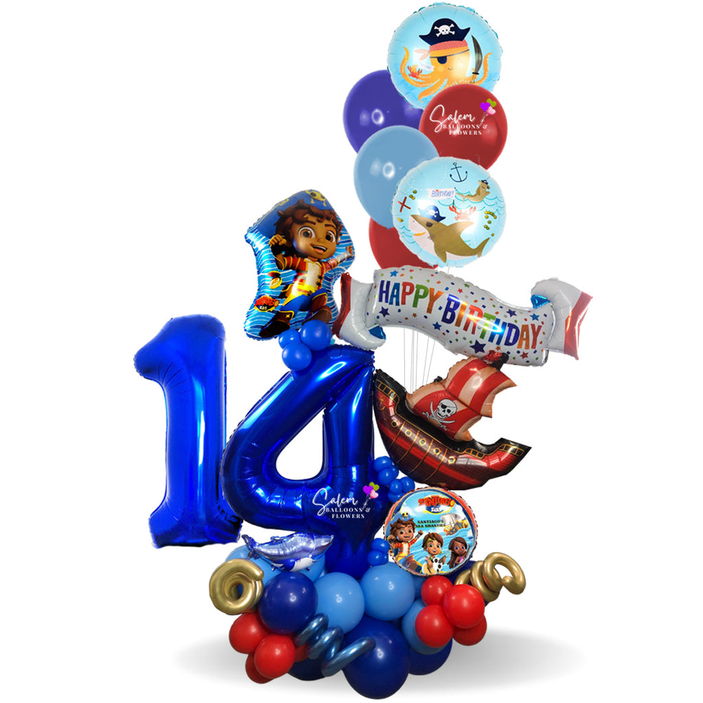 Extra-Large balloon number bouquet. A gift that never goes out of style. A Santiago of the Seas themed Birthday balloon bouquet. Delivery in Salem Oregon and nearby cities.