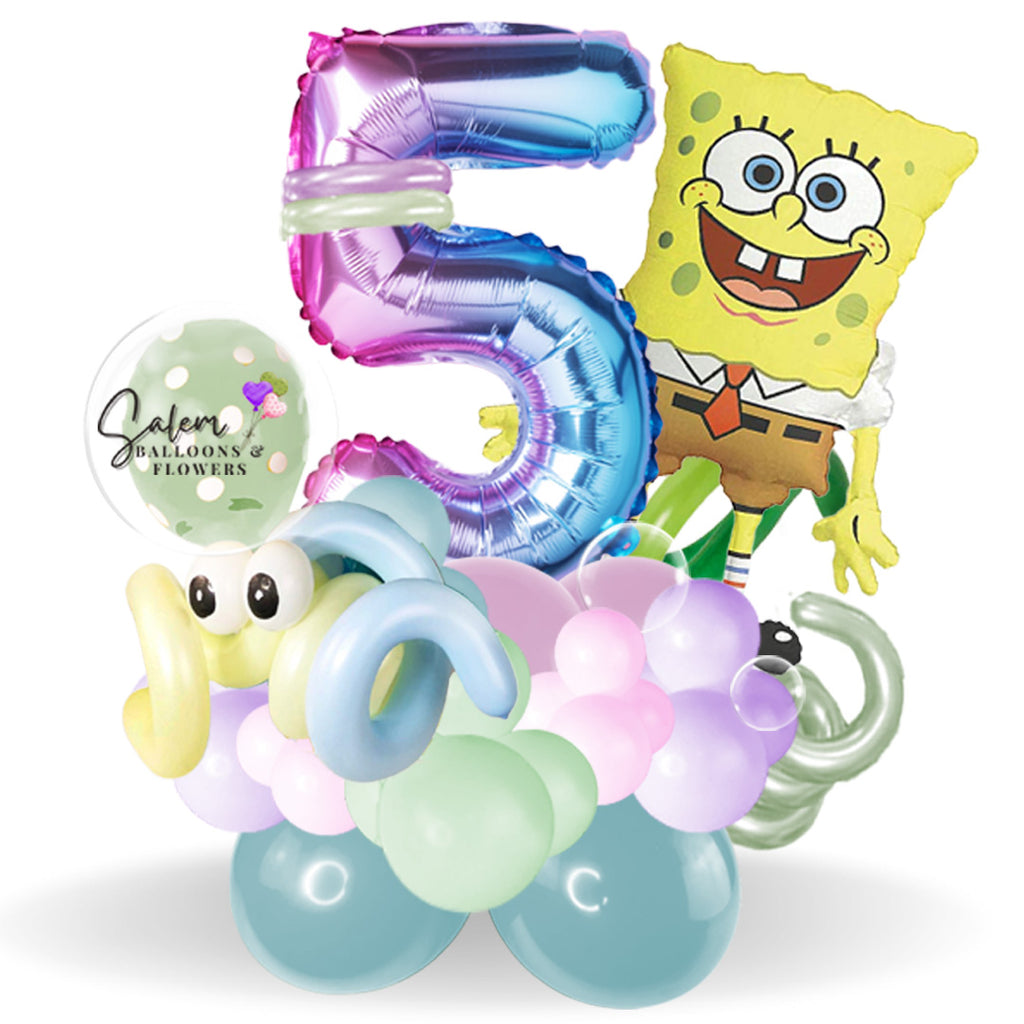 SpongeBob balloon numbers bouquet. Helium balloons. Delivery Salem Oregon and nearby cities. Pastel colors edition.