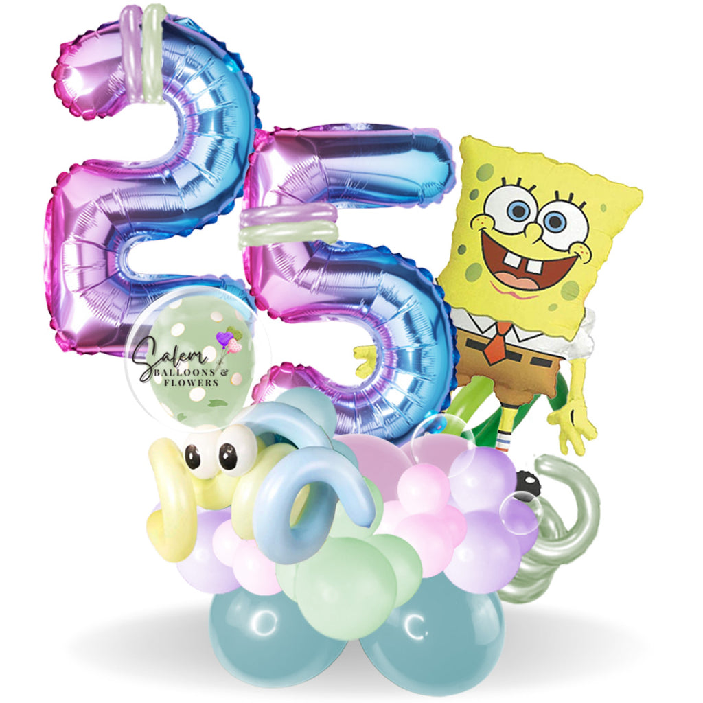 SpongeBob balloon numbers bouquet. Helium balloons. Delivery Salem Oregon and nearby cities. Pastel colors edition.