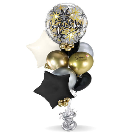 Congratulations helium balloons. Balloons Salem Oregon and nearby cities. Color gold, silver and black